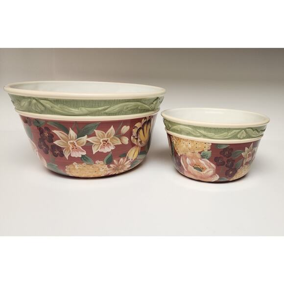 Certified International 2 Floral Taspestry Mixing/Serving Bowls - Picture 1 of 10